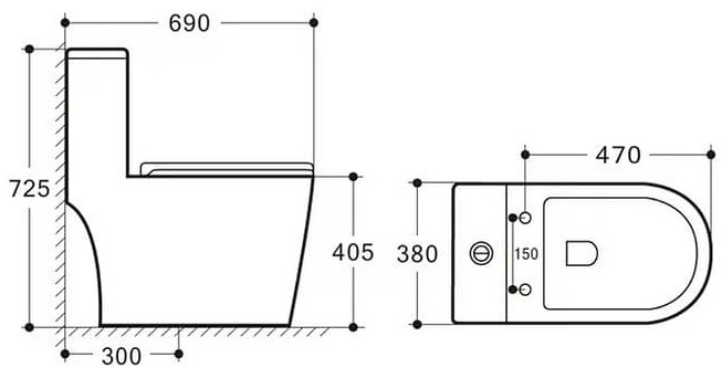Bản vẽ kỹ thuật Bồn cầu 1 khối nắp rơi êm Clara CT-142ES 