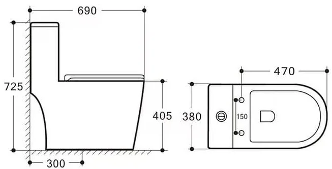 Bản vẽ kỹ thuật Bồn cầu 1 khối nắp rơi êm Clara CT-142ES