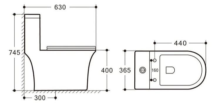 Bản vẽ kỹ thuật Bồn cầu 1 khối nắp rơi êm Clara CT-142ES