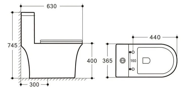 Bản vẽ kỹ thuật Bồn cầu 1 khối nắp rơi êm Clara CT-142ES