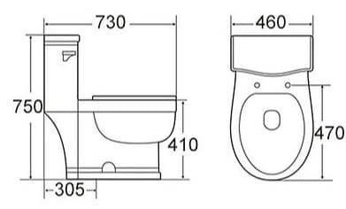 Bản vẽ kỹ thuật Bồn cầu 1 khối nắp rơi êm Clara CT-142ES 