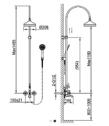 Bản vẽ kỹ thuật sen tắm âm tường nóng lạnh Clara CF-68356RG