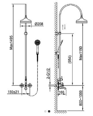 Bản vẽ kỹ thuật sen tắm âm tường nóng lạnh Clara CF-68356RG