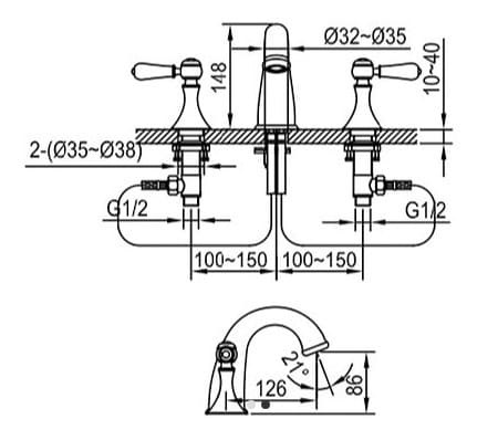 Bản vẽ kỹ thuật sen tắm âm tường nóng lạnh Clara CF-68356RG