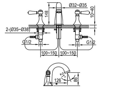 Bản vẽ kỹ thuật sen tắm âm tường nóng lạnh Clara CF-68356RG