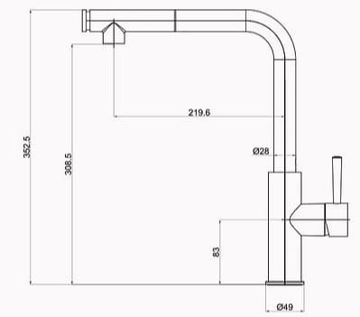 Bản vẽ kỹ thuật vòi chậu rửa bát nóng lạnh Clara CF-73354G