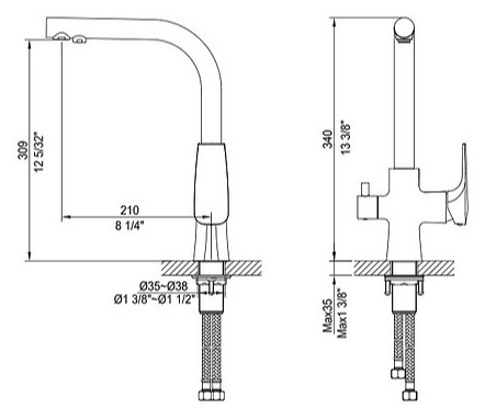 Bản vẽ kỹ thuật vòi chậu rửa bát nóng lạnh Clara CF-73354G