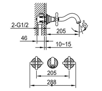 Bản vẽ kỹ thuật vòi chậu lavabo nóng lạnh 3 Lỗ Clara CF-67359G