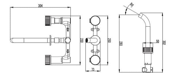 Bản vẽ kỹ thuật vòi chậu lavabo nóng lạnh 3 Lỗ Clara CF-67359G