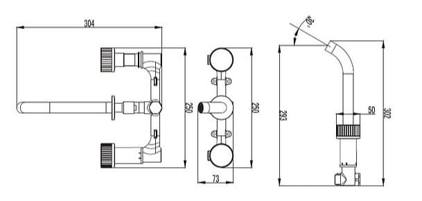 Bản vẽ kỹ thuật vòi chậu lavabo nóng lạnh 3 Lỗ Clara CF-67359G