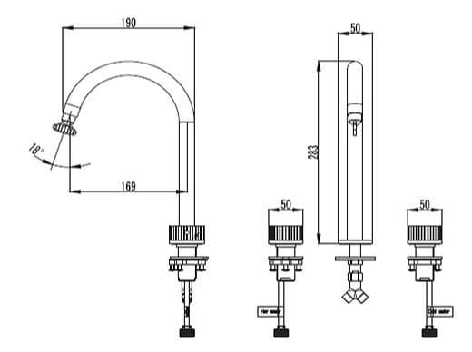 Bản vẽ kỹ thuật vòi chậu lavabo nóng lạnh 3 Lỗ Clara CF-67359G