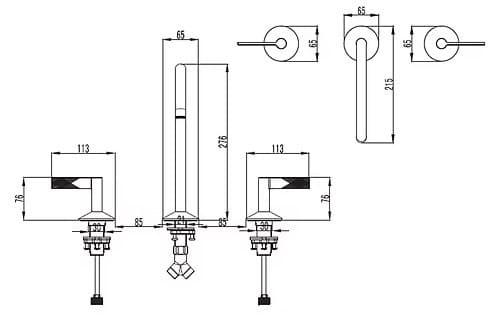 Bản vẽ kỹ thuật vòi chậu lavabo nóng lạnh 3 Lỗ Clara CF-67359G