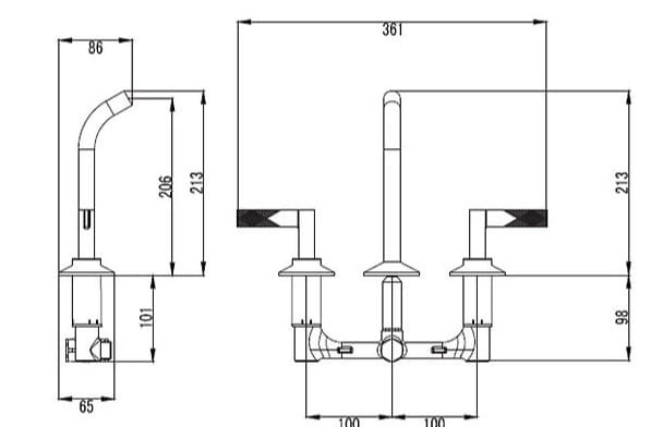 Bản vẽ kỹ thuật vòi chậu lavabo nóng lạnh 3 Lỗ Clara CF-67359G