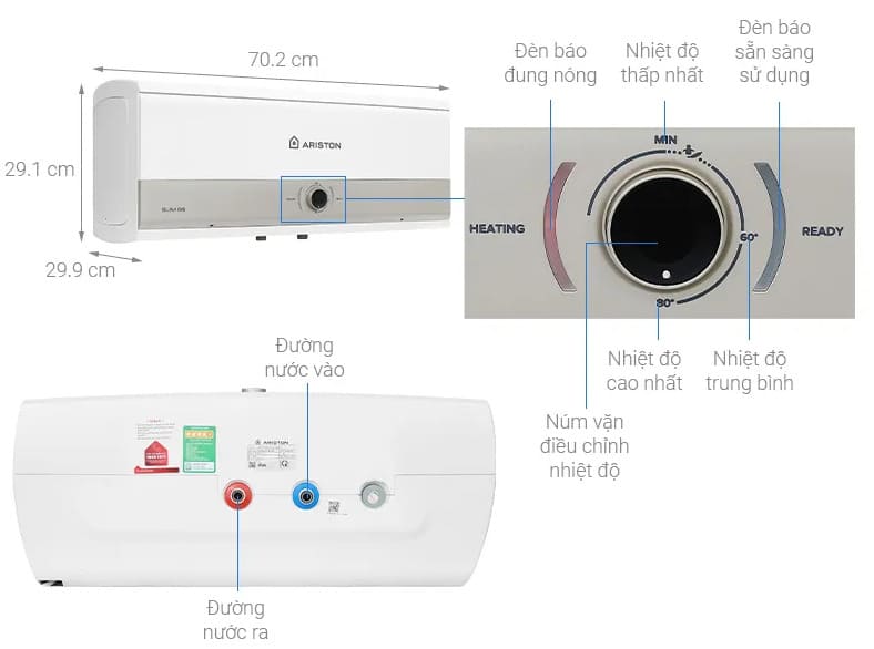 Máy Nước Nóng 15 Lít Ariston Slim3 15RS Gián Tiếp Ngang