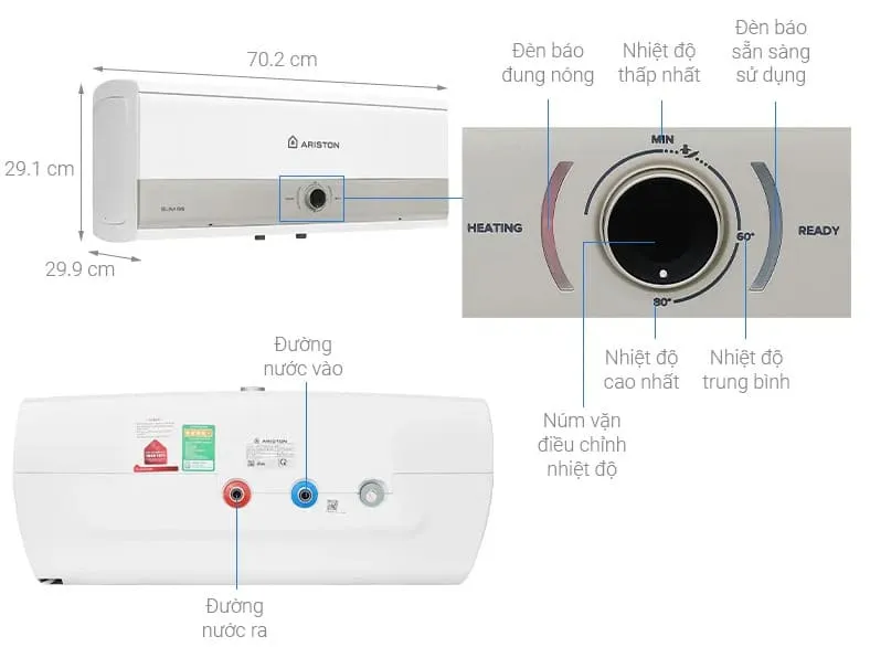 Máy Nước Nóng 15 Lít Ariston Slim3 15RS Gián Tiếp Ngang
