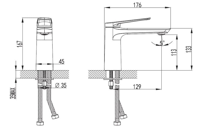 Bản vẽ kỹ thuật Vòi Chậu Lavabo Nóng Lạnh Thân Cao Clara CF-35354