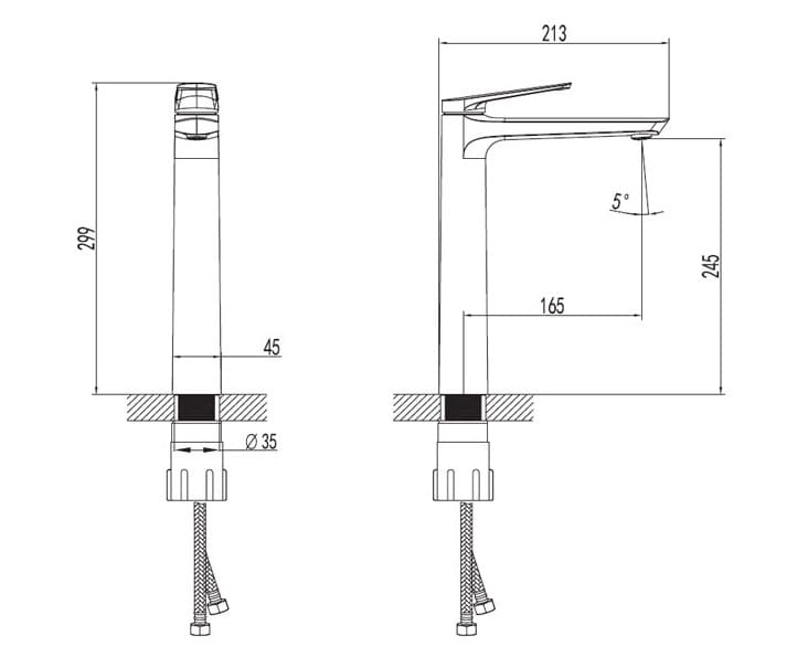 Bản vẽ kỹ thuật Vòi Chậu Lavabo Nóng Lạnh Thân Cao Clara CF-35354