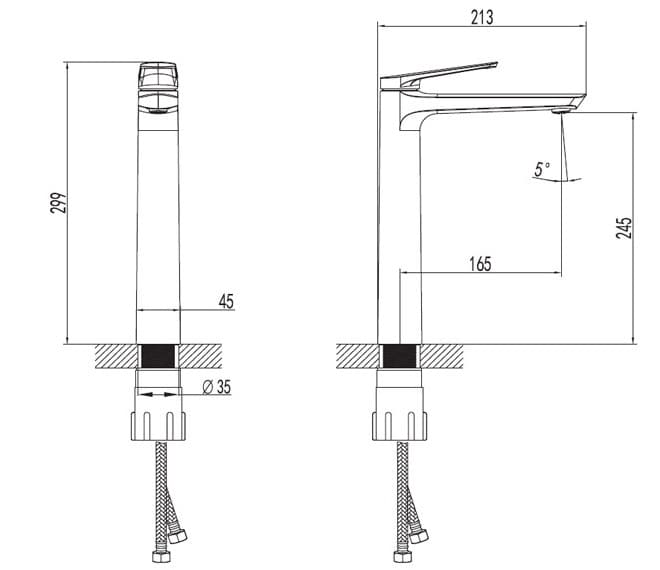 Bản vẽ kỹ thuật Vòi Chậu Lavabo Nóng Lạnh Thân Cao Clara CF-35354