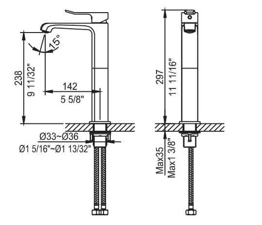 Bản vẽ kỹ thuật Vòi Chậu Lavabo Nóng Lạnh Thân Cao Clara CF-35354