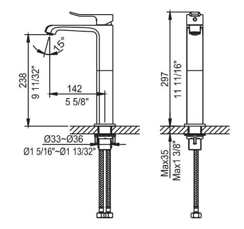 Bản vẽ kỹ thuật Vòi Chậu Lavabo Nóng Lạnh Thân Cao Clara CF-35354