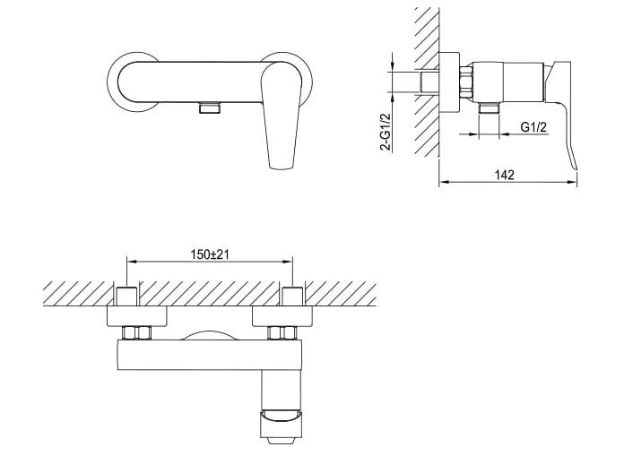 Bản vẽ kỹ thuật sen tắm âm tường nóng lạnh Clara CF-68356RG