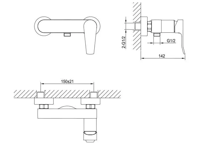 Bản vẽ kỹ thuật sen tắm âm tường nóng lạnh Clara CF-68356RG