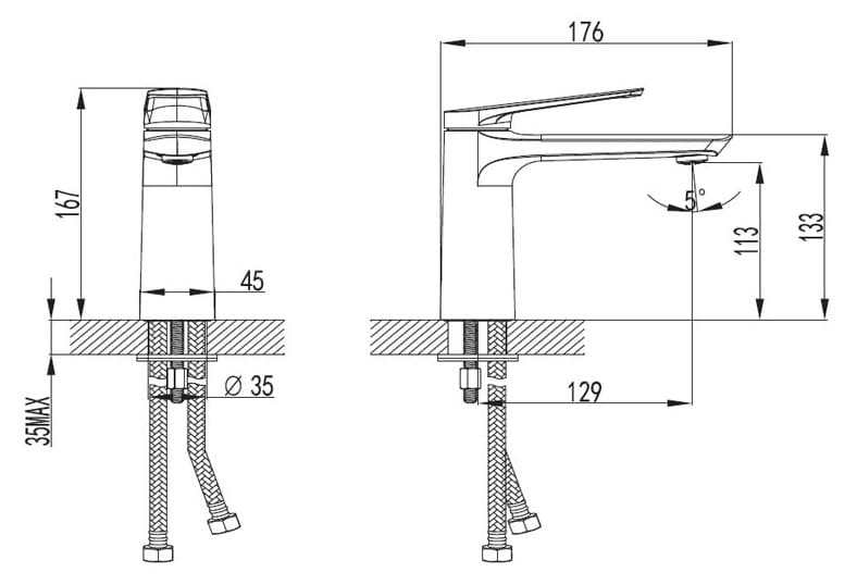 Bản vẽ kỹ thuật Vòi Chậu Lavabo Nóng Lạnh Thân Cao Clara CF-35354