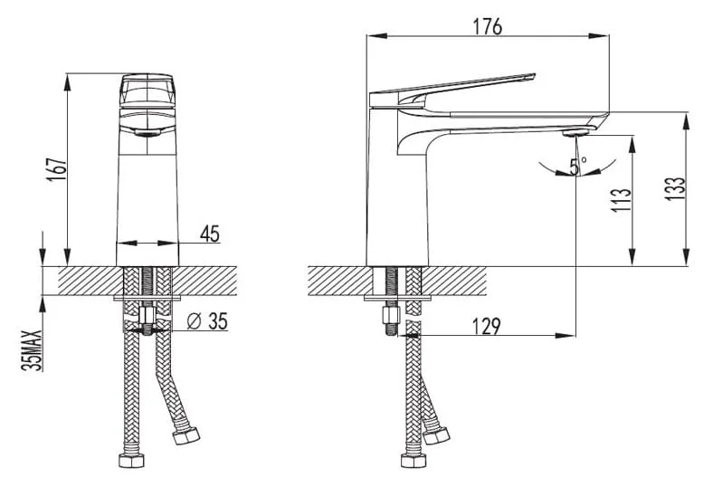 Bản vẽ kỹ thuật Vòi Chậu Lavabo Nóng Lạnh Thân Cao Clara CF-35354