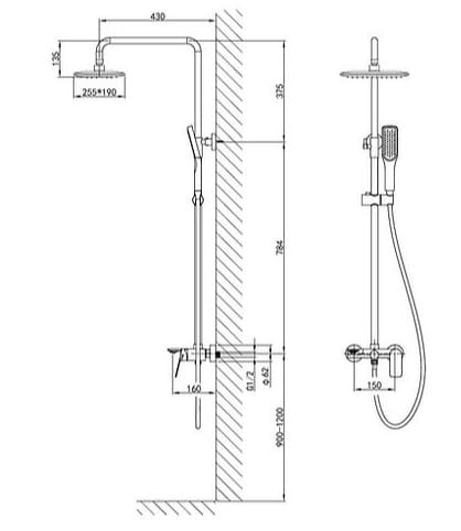 Bản vẽ kỹ thuật sen tắm âm tường nóng lạnh Clara CF-68356RG