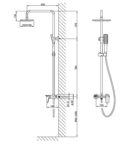 Bản vẽ kỹ thuật sen tắm âm tường nóng lạnh Clara CF-68356RG