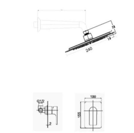Bản vẽ kỹ thuật sen tắm âm tường nóng lạnh Clara CF-68356RG