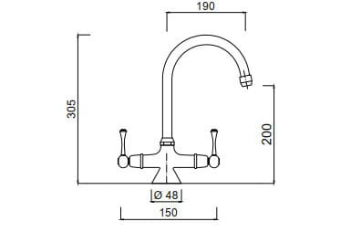 Bản vẽ kỹ thuật vòi chậu rửa bát nóng lạnh Clara CF-73354G