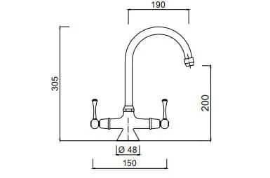 Bản vẽ kỹ thuật vòi chậu rửa bát nóng lạnh Clara CF-73354G