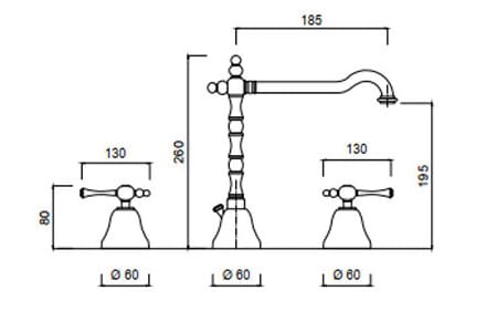 Bản vẽ kỹ thuật Vòi Chậu Lavabo Nóng Lạnh Thân Cao Clara CF-35354