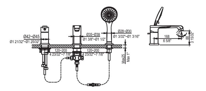 Bản vẽ kỹ thuật Sen bồn tắm đặt sàn Clara CF-45358b