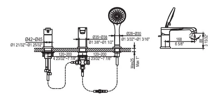 Bản vẽ kỹ thuật Sen bồn tắm đặt sàn Clara CF-45358b