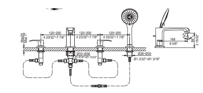 Bản vẽ kỹ thuật Sen bồn tắm đặt sàn Clara CF-45358b