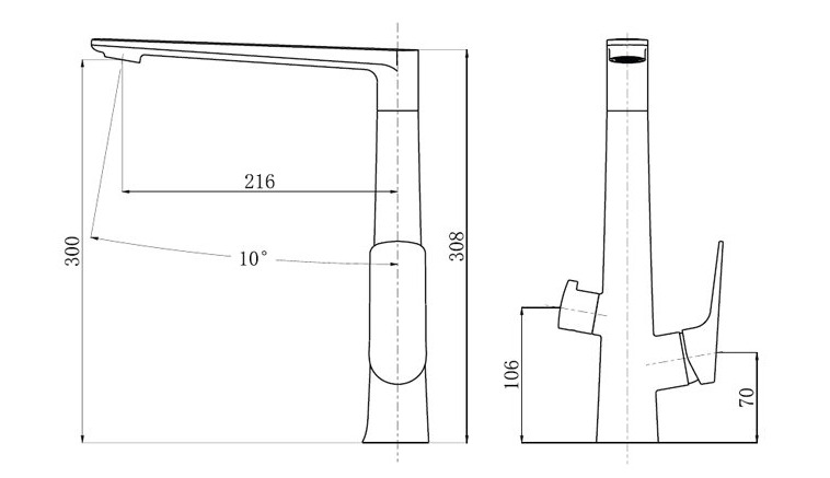 Bản vẽ kỹ thuật vòi chậu rửa bát nóng lạnh Clara CF-73354G