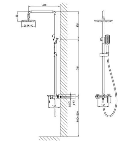 Bản vẽ kỹ thuật sen tắm âm tường nóng lạnh Clara CF-68356RG