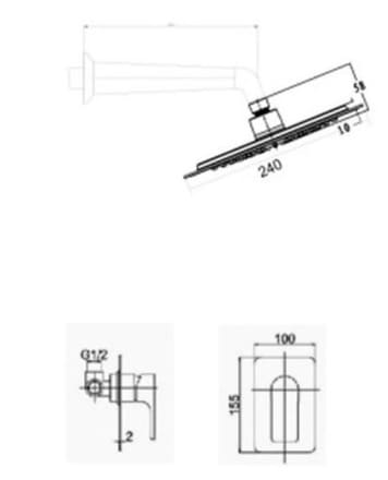 Bản vẽ kỹ thuật sen tắm âm tường nóng lạnh Clara CF-68356RG