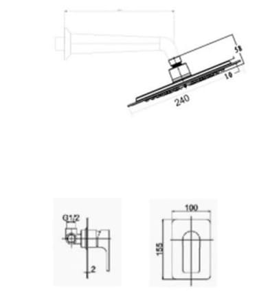Bản vẽ kỹ thuật sen tắm âm tường nóng lạnh Clara CF-68356RG