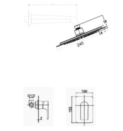 Bản vẽ kỹ thuật sen tắm âm tường nóng lạnh Clara CF-68356RG