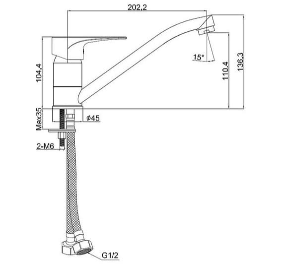 Bản vẽ kỹ thuật vòi chậu rửa bát nóng lạnh Clara CF-73354G