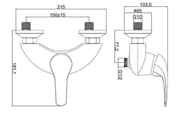 Bản vẽ kỹ thuật sen tắm âm tường nóng lạnh Clara CF-68356RG