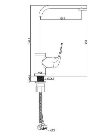 Bản vẽ kỹ thuật vòi chậu rửa bát nóng lạnh Clara CF-73354G