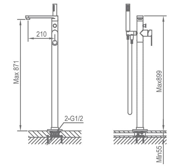 Bản vẽ kỹ thuật Sen bồn tắm đặt sàn Clara CF-45358b
