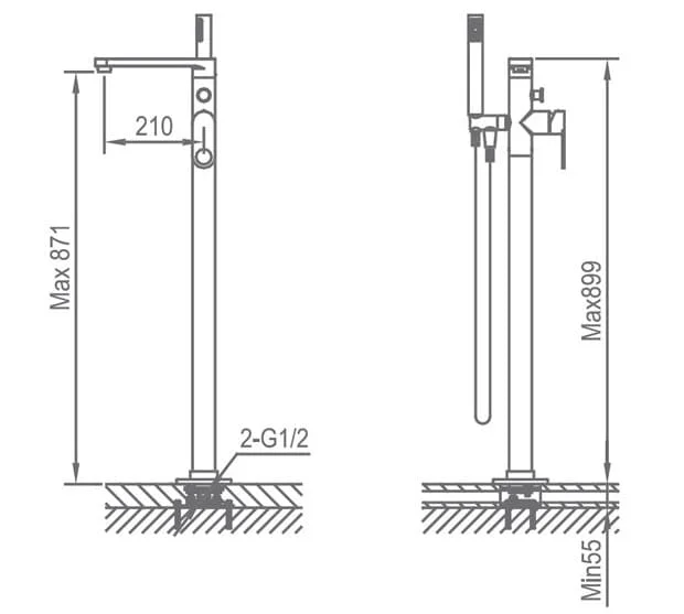 Bản vẽ kỹ thuật Sen bồn tắm đặt sàn Clara CF-45358b