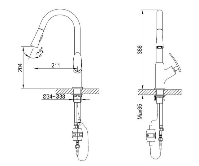 Bản vẽ kỹ thuật vòi chậu rửa bát nóng lạnh Clara CF-73354G