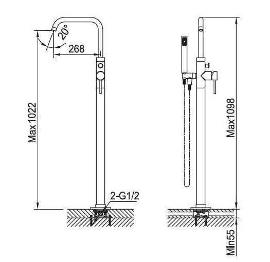 Bản vẽ kỹ thuật Sen bồn tắm đặt sàn Clara CF-45358b