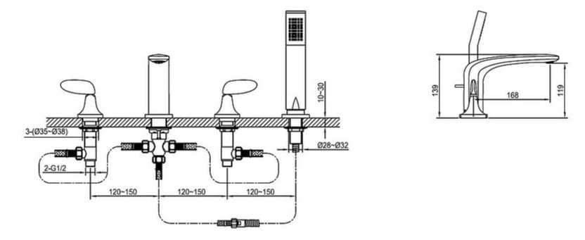Bản vẽ kỹ thuật Sen bồn tắm đặt sàn Clara CF-45358b